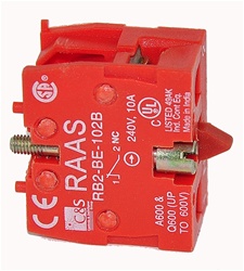 RB2-BE1026-BM...CONTACT BLOCK, BASE MOUNTED, NORMALLY CLOSED, STANDARD TYPE, <b>FOR CONTROL STATION RC-M BOX MOUNTING ONLY</B>, GOLD FLASHED