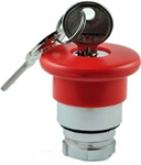 RB2-BS14...40MM DIAMETER MUSHROOM HEAD PUSH BUTTON, KEY RELEASE - RAAS KEY NO. 455, NON-ILLUMINATED, RED COLOR