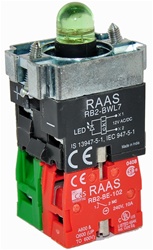 RB2-BWL735-12...BODY ASSEMBLY FOR PUSH BUTTON & SELECTOR, 12AC/DC, NO+NC CONTACTS, WITH INTEGRAL CIRCUIT & CLUSTER LED, GREEN COLOR