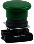 RCP2-BC3...MUSHROOM HEAD PLASTIC PUSH BUTTON WITH CARRIER, SPRING RETURN,  NON-ILLUMINATED, GREEN COLOR