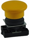RCP2-BC5...MUSHROOM HEAD PLASTIC PUSH BUTTON WITH CARRIER, SPRING RETURN,  NON-ILLUMINATED, YELLOW COLOR