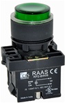 RCP2-BW136-110...ILLUMINATED PLASTIC PROJECTING PUSH BUTTON ACTUATOR-110VAC, WITH BA9 FILAMENT BULB , GREEN COLOR