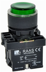 RCP2-BW136-12...ILLUMINATED PLASTIC PROJECTING PUSH BUTTON ACTUATOR-12AC/DC, WITH BA9 FILAMENT BULB , GREEN COLOR