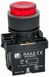 RCP2-BW146-110...ILLUMINATED PLASTIC PROJECTING PUSH BUTTON ACTUATOR-110AC, WITH BA9 FILAMENT BULB , RED COLOR