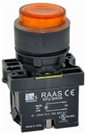 RCP2-BW156-110...ILLUMINATED PLASTIC PROJECTING PUSH BUTTON ACTUATOR-110AC, WITH BA9 FILAMENT BULB , AMBER COLOR