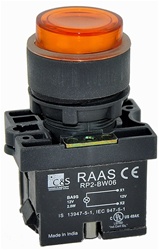 RCP2-BW156-24...ILLUMINATED PLASTIC PROJECTING PUSH BUTTON ACTUATOR-24AC/DC, WITH BA9 FILAMENT BULB , AMBER COLOR