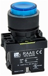 RCP2-BW166-12...ILLUMINATED PLASTIC PROJECTING PUSH BUTTON ACTUATOR-12AC/DC, WITH BA9 FILAMENT BULB , BLUE COLOR