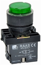 RCP2-BWL137-110...PROJECTING ILLUMINATED PUSH BUTTON ACTUATOR-110AC,  LED TYPE, PLASTIC BODY, GREEN COLOR